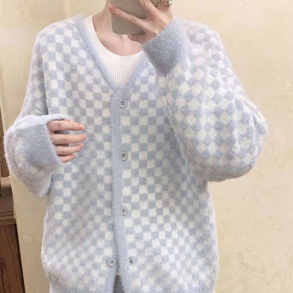 Soft Checker Cardigan
