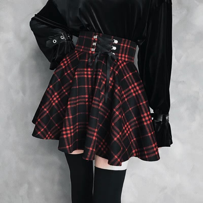 Grid Lace Up Skirt