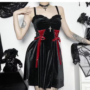 Dark Velvet Lace Up Slip Dress