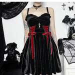 Dark Velvet Lace Up Slip Dress
