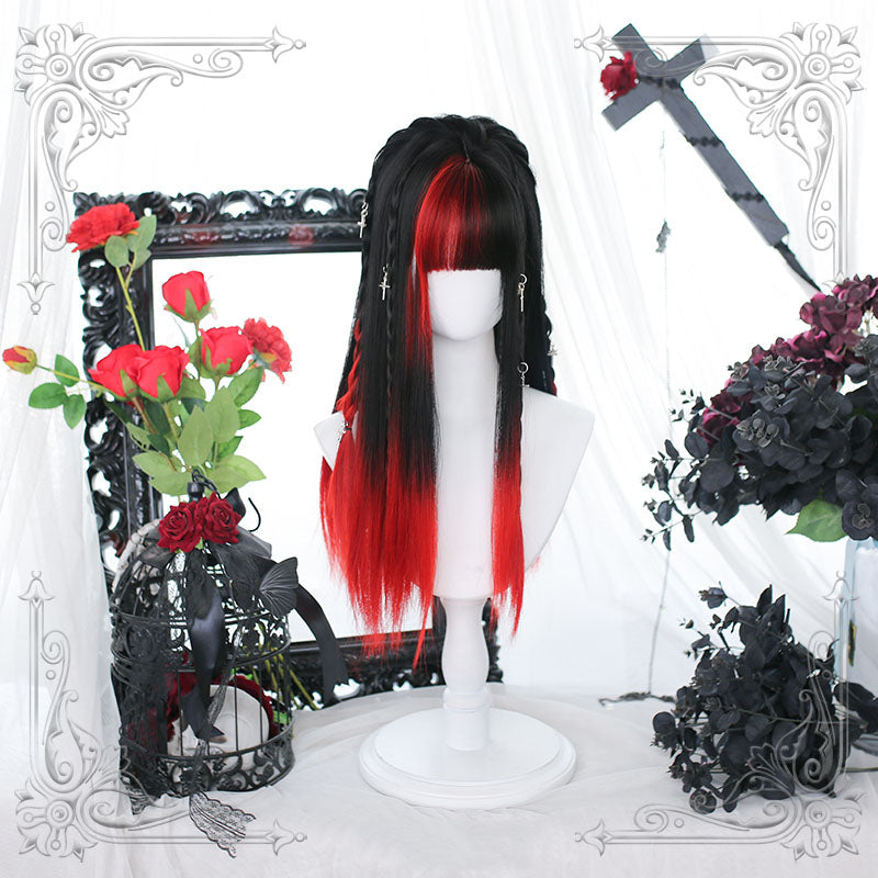 Cosplay Red and Black Mixed Wigs with Bangs