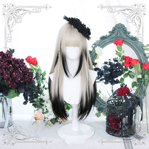Gradient Black Mixed Long Straight Wig