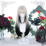 Gradient Black Mixed Long Straight Wig