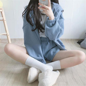 Soft Girl Preppy Coat W/ Shorts ( two pieces )