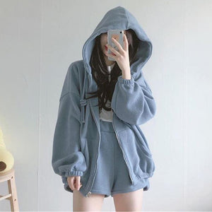Soft Girl Preppy Coat W/ Shorts ( two pieces )